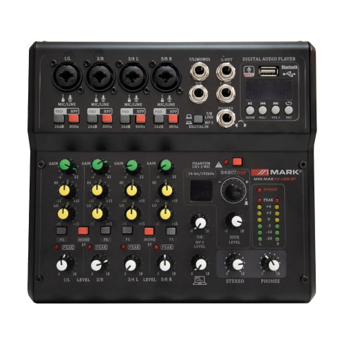 Mesa de Mezclas Estudio-Directo 5 Canales Mark Mini Max FX USB BT top