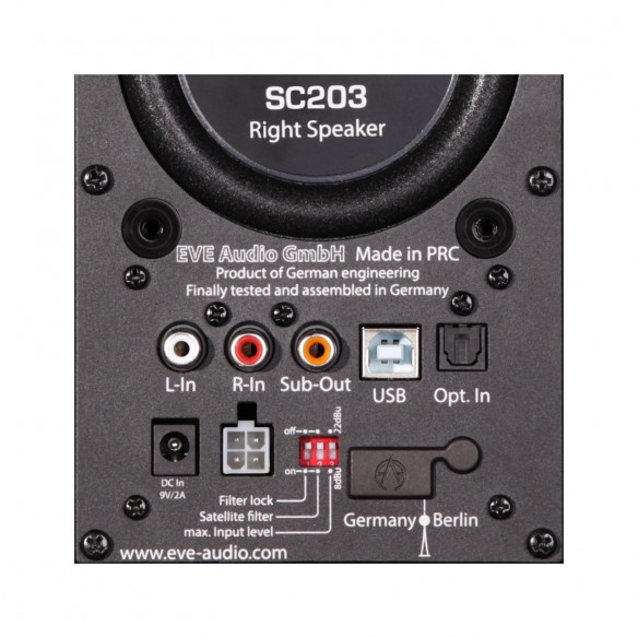  Monitores de Estudio Activos EVE Audio SC203 rear-panel-active-unit