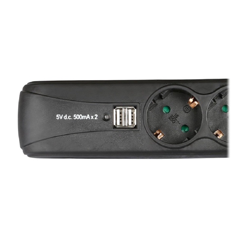Adam Hall Power Strip 8747S3 USB (Schuko/M-Regleta 3 Schuko/H + 2 USB)