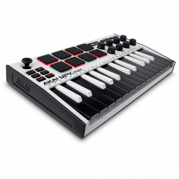 Teclado Controlador MIDI USB 25 Teclas Akai MPK Mini MK3 White angle