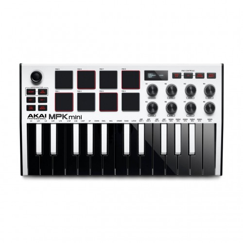  Teclado Controlador MIDI USB 25 Teclas Akai MPK Mini MK3 White top