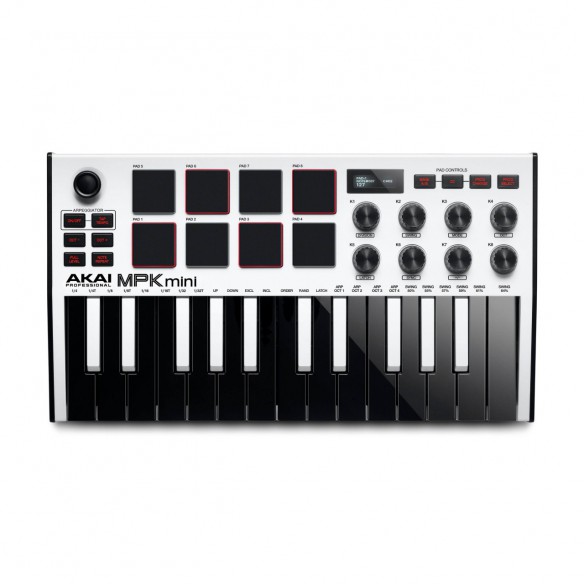  Teclado Controlador MIDI USB 25 Teclas Akai MPK Mini MK3 White top