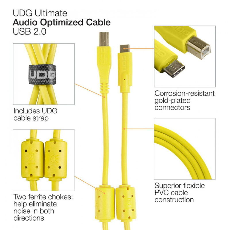 UDG Ultimate Audio Cable USB 2.0 C-B Yellow Straight 1.5m (USB C/M-USB B/M)