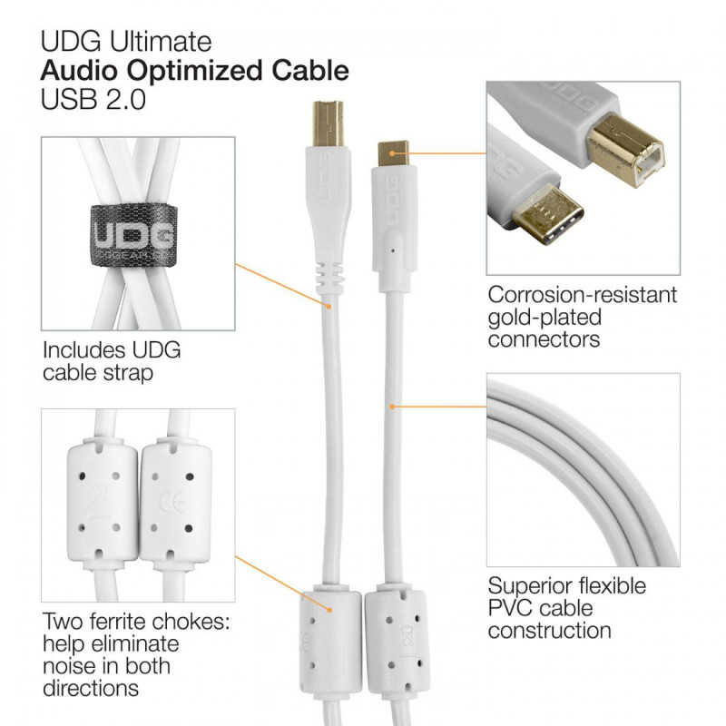 UDG Ultimate Audio Cable USB 2.0 C-B White Straight 1.5m (USB C/M-USB B/M)