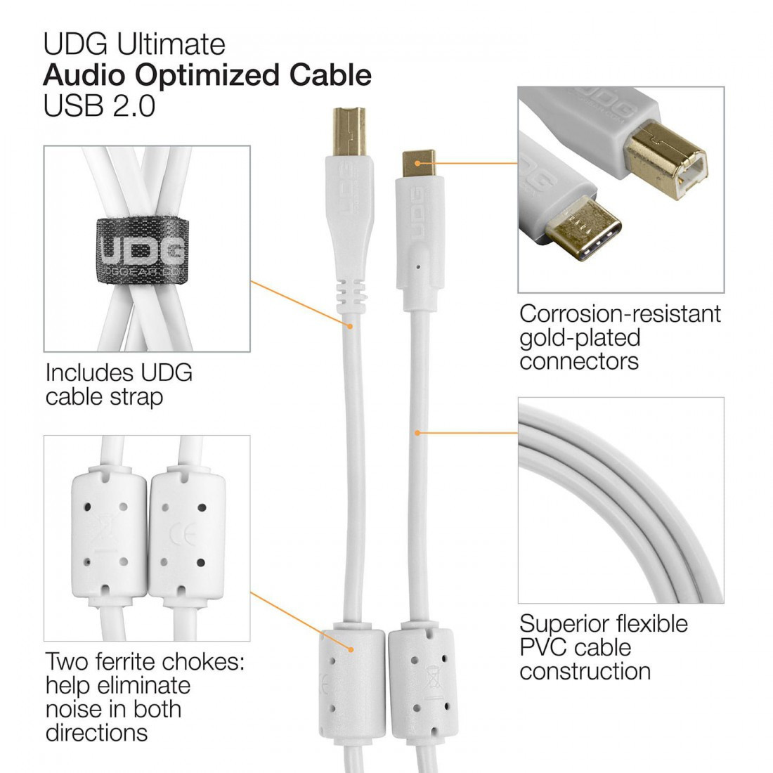 UDG Ultimate Audio Cable USB 2.0 C-B White Straight 1.5m (USB C/M-USB B/M)