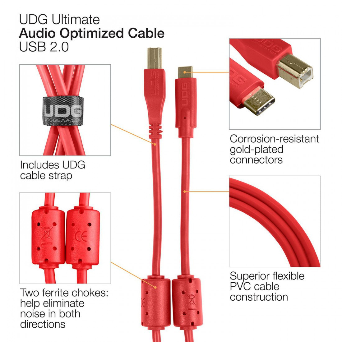 UDG Ultimate Audio Cable USB 2.0 C-B Red Straight 1.5m (USB C/M-USB B/M)